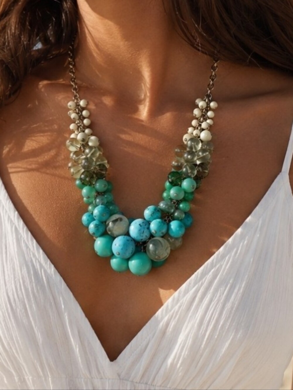 Lia Sophia Laguna Regatta Beaded Bauble Beaded Necklace Faux Jade Turquoise